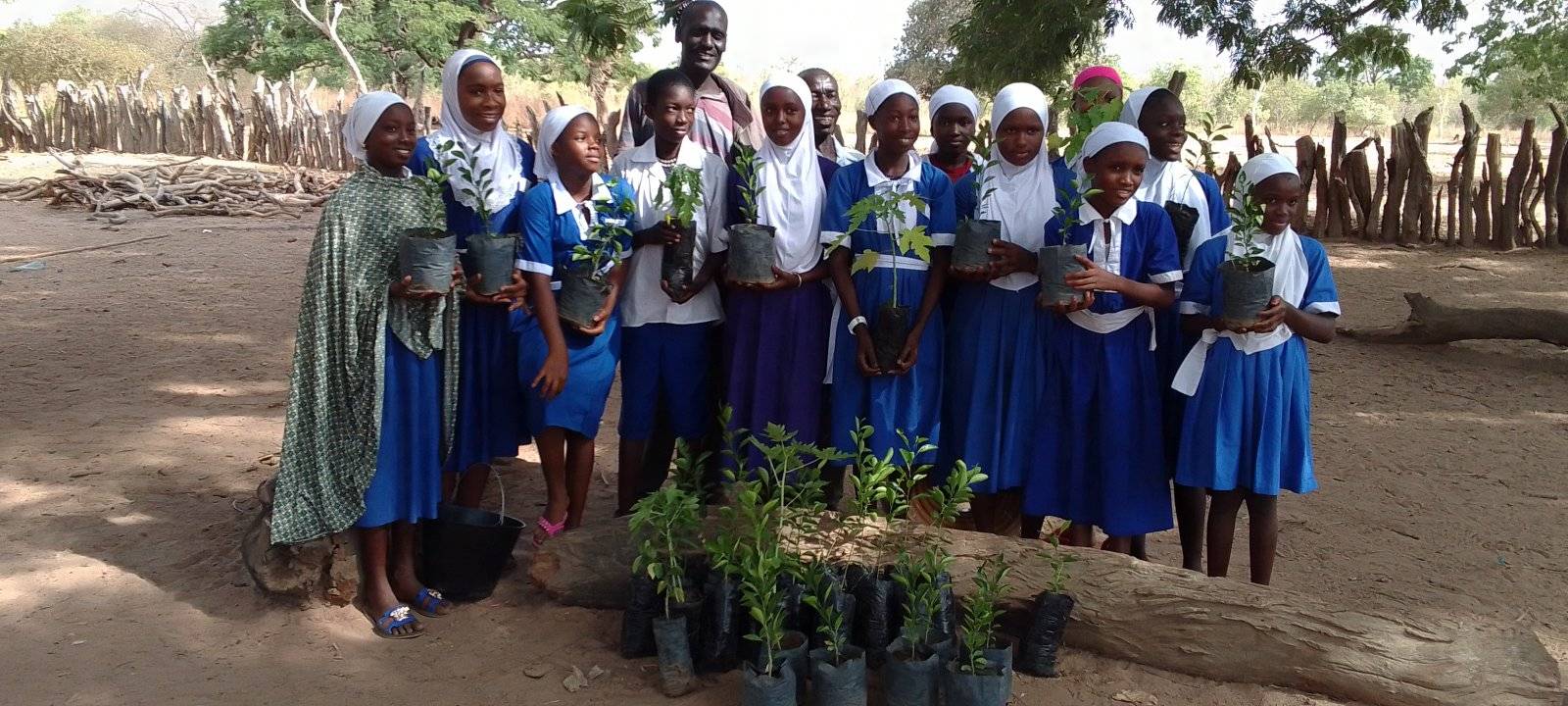 Students holding seedlings